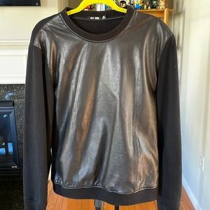 BLK black leather front sweatshirt.